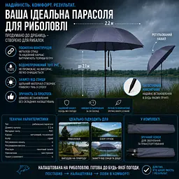 Посилена вітростійка парасоля для риболовлі 2 м з чохлом - мініатюра 13