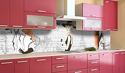 Вініловий кухонний фартух Happy Pocket Модниці наклейка для кухні ПВХ Париж Дівчата Бежевий 60х300 см Z181621 - мініатюра 2