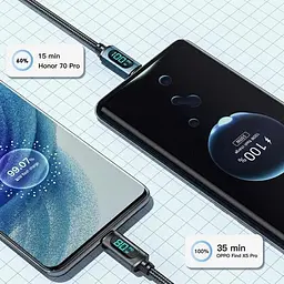 Кабель ESSAGER Enjoy LED Digital Display USB Charging Cable 7 A USB A Type C 2 м Black (EXCT-XYA01-P) - мініатюра 3