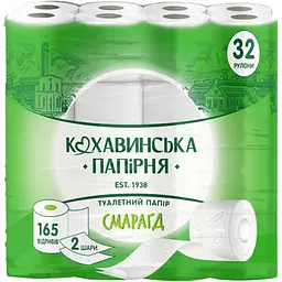 Туалетний папір Каховинська папірня Смарагд 2-шаровий білий 96х110 мм 32 шт.