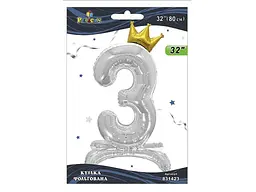 Кулька фольгована цифра PELICAN 32 (80 см) 1 з короною на підставці 3 срібло