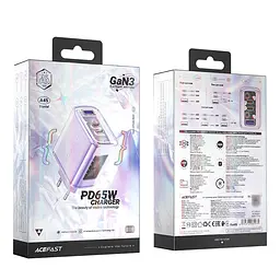 Мережевий зарядний пристрій Acefast A45 USB/2 Type-C QC PD PD65W GaN фіолетовий - мініатюра 7