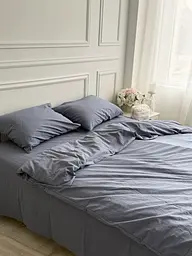 Постельное белье семейное Dushka Home Вареный хлопок премиум 21711 160х215х2 см синее - миниатюра 4