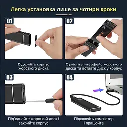 Зовнішня кишеня XON MemoryCase для M.2 NGFF (SATA) USB 3.1 Type-C Чорний (XSC2C13NG1MG 4333) - мініатюра 3