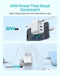 Мережевий зарядний пристрій Anker Zolo Charger - 50W, 2xUSB-C & 2xUSB-A White (7285027) - мініатюра 4