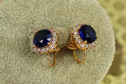 Сережки кліпси Xuping Jewelry Принцеса з синім каменем 11 мм золотисті