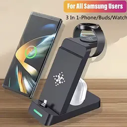 Зарядна станція 3 в 1 для Samsung S24 S23 S22 Note Z Fold Fast Wireless Charger Stand для Galaxy Watch 5 4 3 Activer 2/1 Buds - мініатюра 2