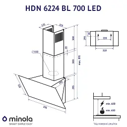 Витяжка декоративна похила Minola HDN 6224 BL 700 LED - мініатюра 11