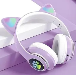 Повнорозмірні навушники бездротові No Brand Cat Headset M23 Bluetooth з RGB підсвічуванням та котячими вушками Purple - мініатюра 6