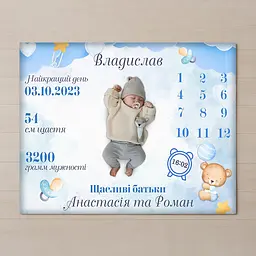 Плед 3D з метрикою Метрика для хлопчика Календар для хлопчика 31242 160х200 см