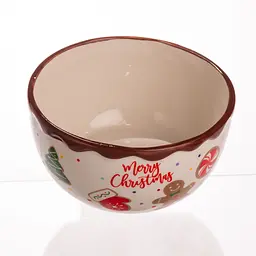 Тарілка супова Yiwu порцелянова новорічна Ø15 (см) Merry Christmas глибока тарілка кругла, салатник, бульйонниця, 800 мл CR-1-44 - мініатюра 3