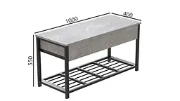 Банкетка з ящиком Ferrum-decor Дрейк 2 550x1200x400 метал Чорний ДСП Бетон 16 мм (FRD-103072) - мініатюра 4