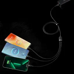 Кабель Baseus Flash Series Ⅱ 3-in-1 Cable USB to MicroUSB+Lightning+Type-C 66W 1.2m CASS040003 Blue - мініатюра 7