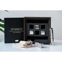 Сталеві кубики для віскі Whiskey Stones у дерев'яній коробці - 6 кубиків для охолодження віскі - мініатюра 4