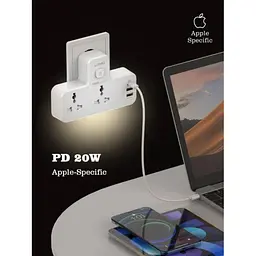 Мережевий подовжувач фільтр на 2 розетки із захисними шторками 2 USB 3A + Type C - мініатюра 5