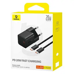 МЗП Baseus GaN5 Fast Charger (mini) PD20W (1USB-C) + кабель Type-C to Type-C (P10110900113) Cluster Black - мініатюра 4