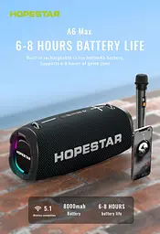 Бездротова акумуляторна Bluetooth колонка BT5.0 караоке бумбокс 80W акустична система з мікрофоном та LED RGB підсвічуванням Hopestar A6 Max - мініатюра 3