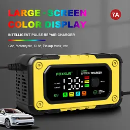 Автомобільний зарядний пристрій Foxsur FBC1207E 12V/7А Автоматичний імпульсний з функцією відновлення Yellow Red (19428) - мініатюра 3