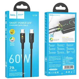 Дата кабель Hoco U120 Transparent explore intelligent power-off PD 60W Type-C to Type-C (1.2m) Black - мініатюра 6