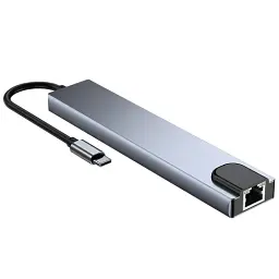 Хаб USB GTL "8-in-1", Grey, Type-C 3.1 - 1xType-C (100 Вт) / 1xType-C 2.0 / 1xUSB 3.0 / 1xUSB 2.0 / HDMI / GLan / microSD / SD, кабель 15 см, алюмінієвий корпус (GTLHUB8IN1) - мініатюра 5