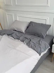 Постільна білизна євро Dushka Home Варена бавовна преміум 21686 200х220 см графітова з світло-сірим - мініатюра 3
