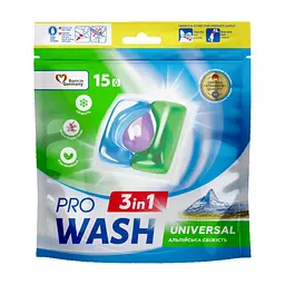 Капсули для прання Pro Wash Universal Альпійська свіжість 15 шт. (4823128002222)