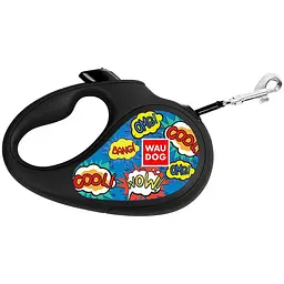 Повідець-рулетка для собак Waudog R-leash Вау, світловідбиваючий, L, до 50 кг, 5 м, чорний