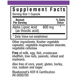 Альфа-ліпоєва кислота Bluebonnet Nutrition 600 мг 30 капсул - мініатюра 2