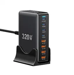 Мережевий зарядний пристрій Essager Engine 320W 4xUSB-C+4xUSB-A Чорний (EZC320W-QJB0G-Z)
