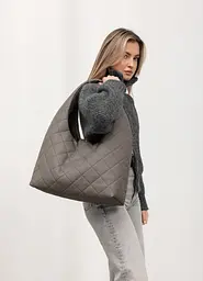 Жіноча сумка Sambag HOBO L сіра строчена 34 х 37 х 16 см (53300039)