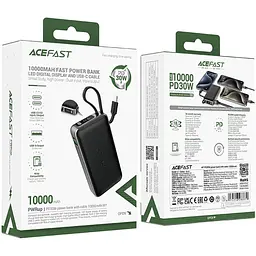 УМБ Acefast 10000mAh 30W PD USB-C witch cable, USB-A, Li-Pol, M7 Black - мініатюра 4