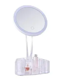 Косметичне настільне кругле дзеркало Cosmetic Mirror HH098 26 LED на підставці з підсвіткою біле - мініатюра 2
