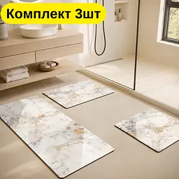 Комплект килимків для ванної кімнати 3 шт — прямокутні 40×60 см, 40×80 см і 50×55 см золотий мармур KT9000182 - мініатюра 2
