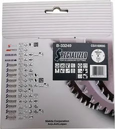 Диск пиляльний по алюмінію 160х30 мм 60T Makita SPECIALIZED B-33249