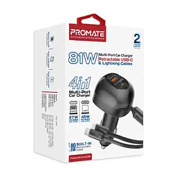 Зарядное устройство Promate 1xUSB-C PD + 1xUSB + cable USB-C/Lightning max 81W black (powerdrive-rci81) - миниатюра 3