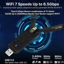Мережевий адаптер Wi-Fi 7 USB FENVI FU-BE6500 трьохдіапазонний бездротовий mu-mimo Black (19123) - мініатюра 5