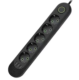 Мережевий фільтр-подовжувач Voltronic F05UB 5 розеток + 3 USB, 1,5 м, 3х0,75 мм, 2500 Вт, чорний - мініатюра 1