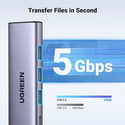 Концентратор Ugreen USB-C to HDMI + 3xUSB 3.0 + PD CM511 gray (15596) - мініатюра 6