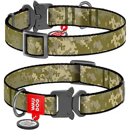 Нашийник для собак Waudog Nylon з QR-паспортом, Мілітарі, металевий фастекс, L, 33-49х2,5 см