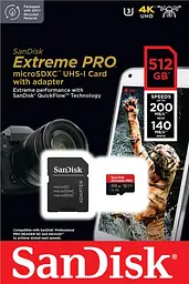 SanDisk Карта пам'яті microSD 512GB C10 UHS-I U3 R200/W140MB/s Extreme Pro V30 + SD - мініатюра 2