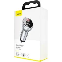 Автомобільний зарядний пристрій Baseus Digital Display Dual USB 4.8 A Car Charger 24 W Silver CCBX-0S  - мініатюра 5