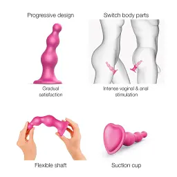 Насадка для страпону Strap-On-Me Dildo Plug Beads Framboise Metallic S - мініатюра 3