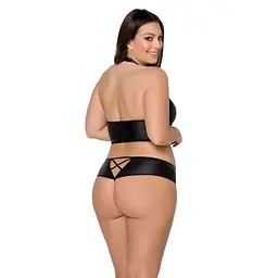 Комплект з екошкіри Passion NANCY BIKINI 6XL/7XL black, бра та трусики з імітацією шнурівки - мініатюра 2