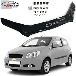 Дефлектор капоту мухобійка Chevrolet Aveo 2008-2012 Хетчбек Євро Кріплення (Vip Tuning)