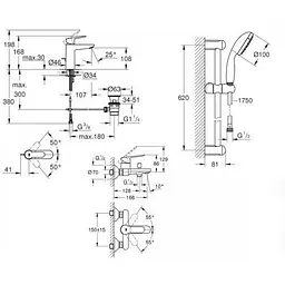 Набір змішувачів для ванни Grohe Bau Edge 123367M, Хром - мініатюра 2