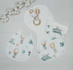 Набір для гігієни немовляти BeBidas + слинявчик a.l.babybox Політ звірів