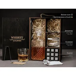 Подарунковий набір Whiskey Stones камені для віскі в дерев'яному пеналі №7 + декантер і 2 склянки Rocco Selecta + щипці + мішечок - мініатюра 6