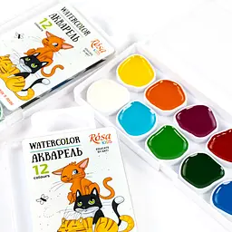 Набір акварельних фарб Cats 12 кол. без пензлика ROSA Kids (4823098541523) - мініатюра 4