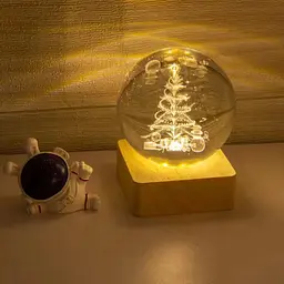 Декоративний Новорічний 3D нічник Кришталева Куля 8 см · Настільна лампа - світильник з 3D ефектом з новорічною тематикою - мініатюра 3