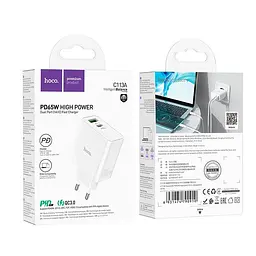 Адаптер мережевий HOCO Awesome C113A |1USB/1Type-C, 65W/3A, PD/QC| - мініатюра 2